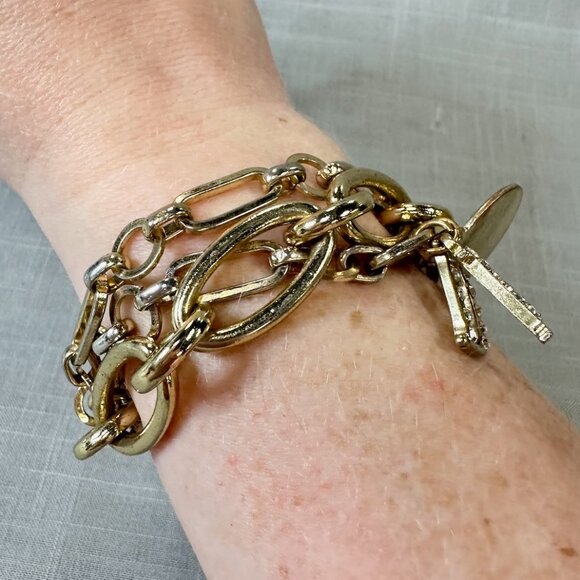 M and D Intials Multi-Chain Gold Tone Toggle Bracelet - Picture 3 of 10
